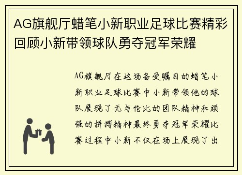 AG旗舰厅蜡笔小新职业足球比赛精彩回顾小新带领球队勇夺冠军荣耀